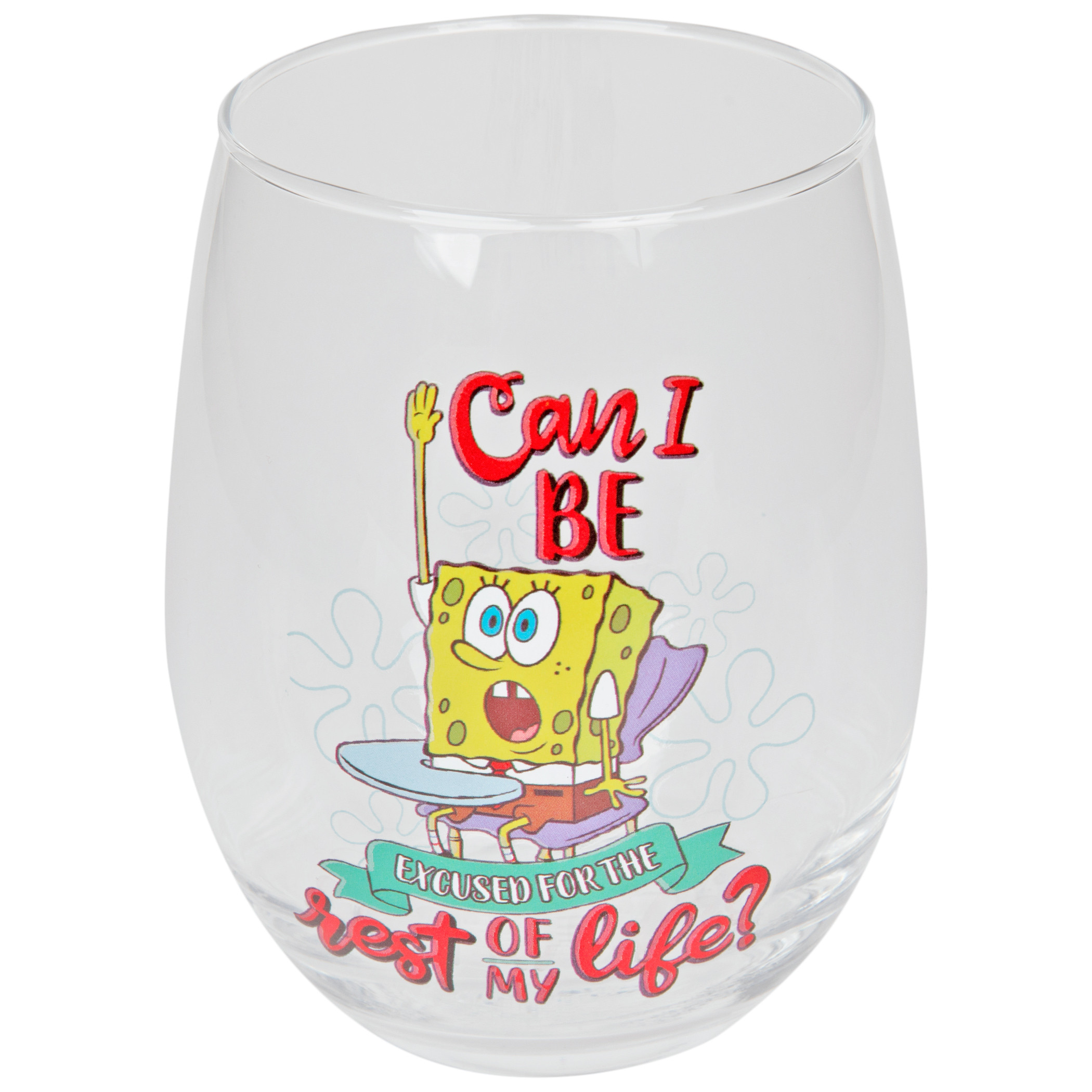 SpongeBob SquarePants Can I Be Excused 20 Ounce Stemless Wine Glass